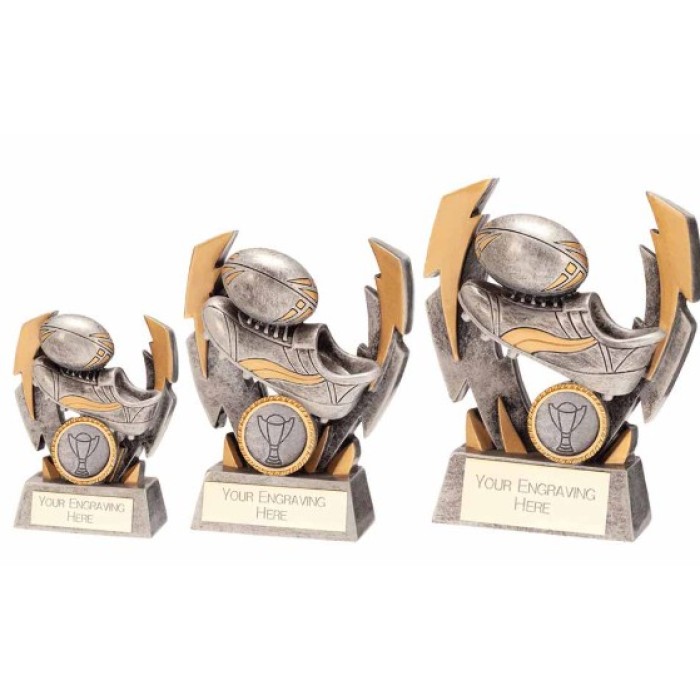 FLASH BOLT RUGBY AWARD - 3 SIZES - 10CM - 14CM